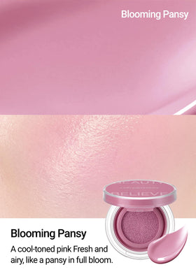 Jung Saem Mool cushion blush on-cheek application demonstrates buildable color.