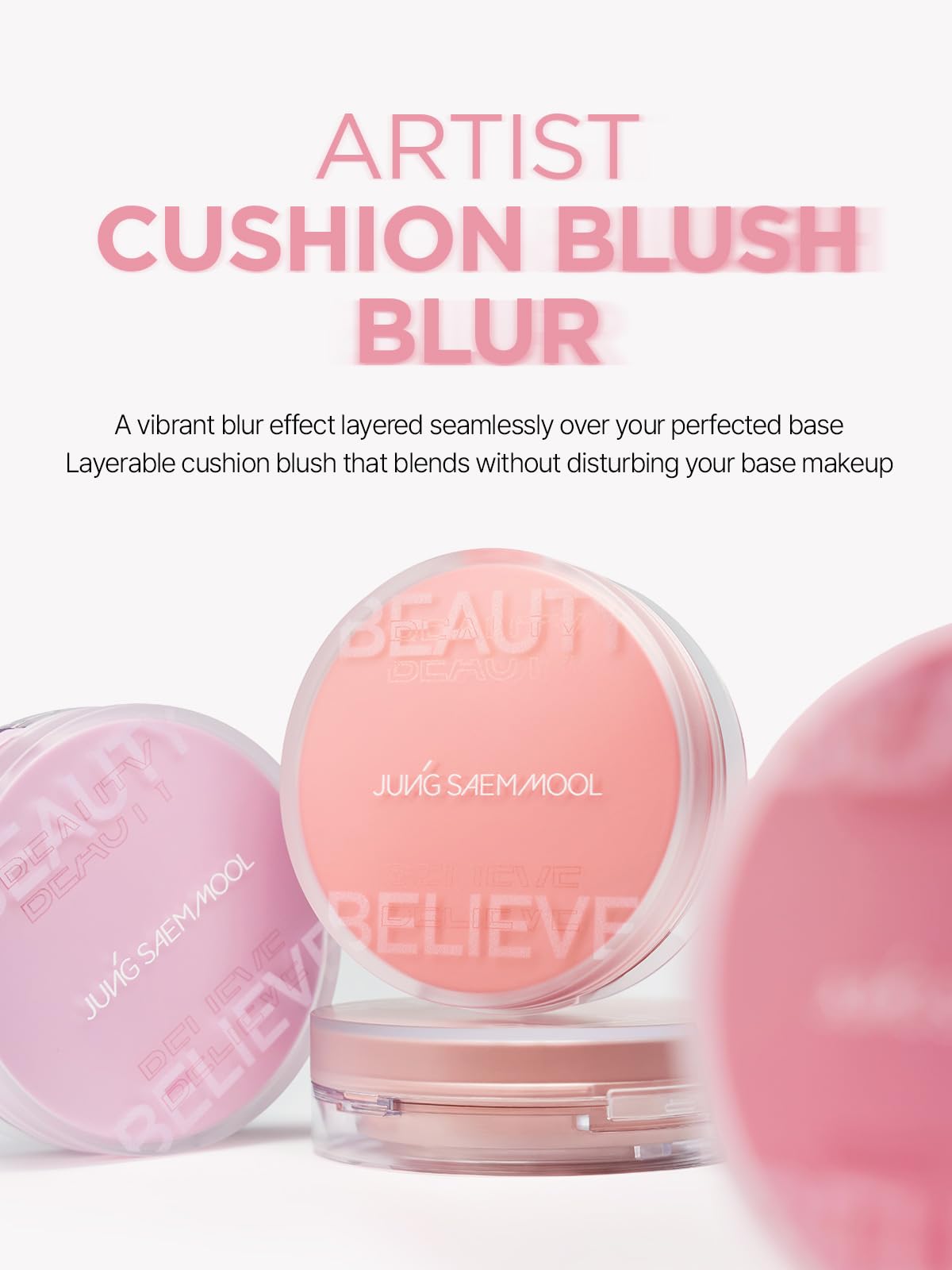 JUNG SAEM MOOL Artist Cushion Blush application swatch shows buildable color from soft to bold.