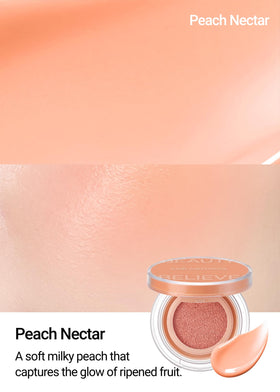 JUNG SAEM MOOL Artist Cushion Blush swatch demonstrates buildable translucency.
