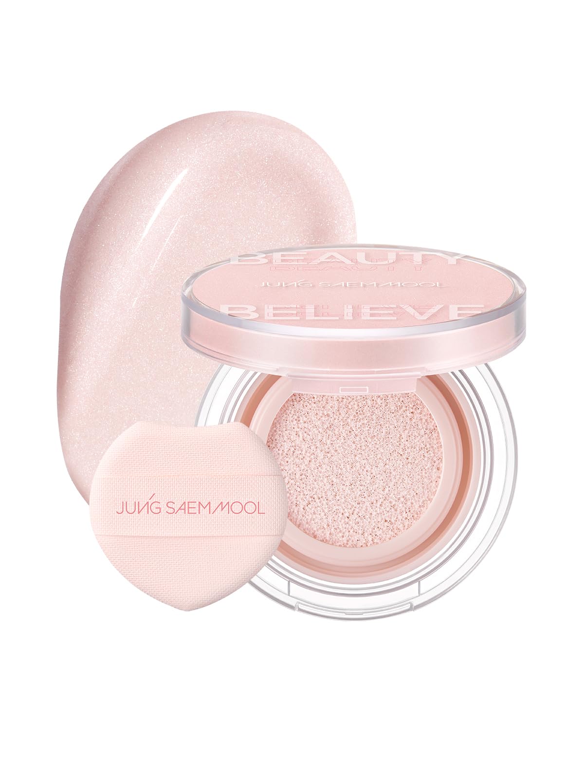 JUNG SAEM MOOL Halo Gleam cushion highlighter creates a soft dewy glow on skin.
