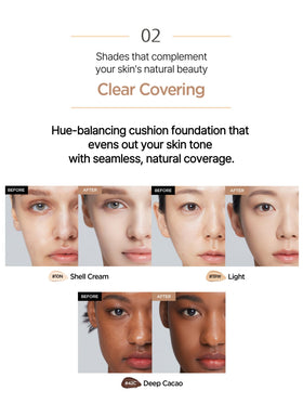 Jung Saem Mool cushion puff and case pairing with refill highlights easy reapplication on the go.
