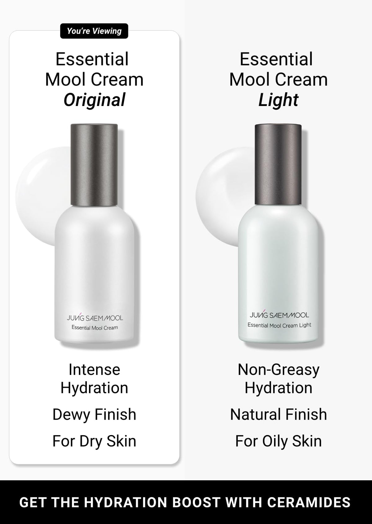 Jung Saem Mool Essential Mool Cream ceramides-panthenol for barrier support.