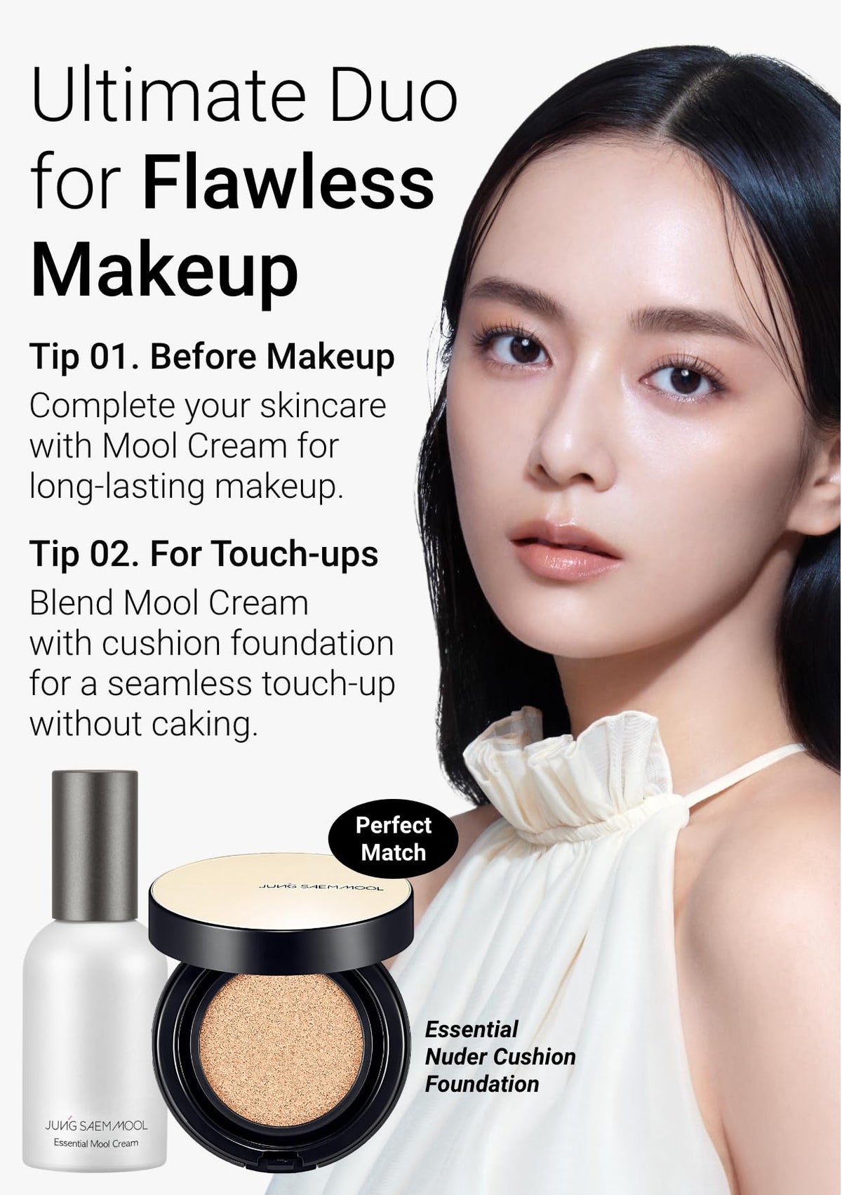 Jung Saem Mool Essential Mool Cream glow-finish on skin for radiant complexion.