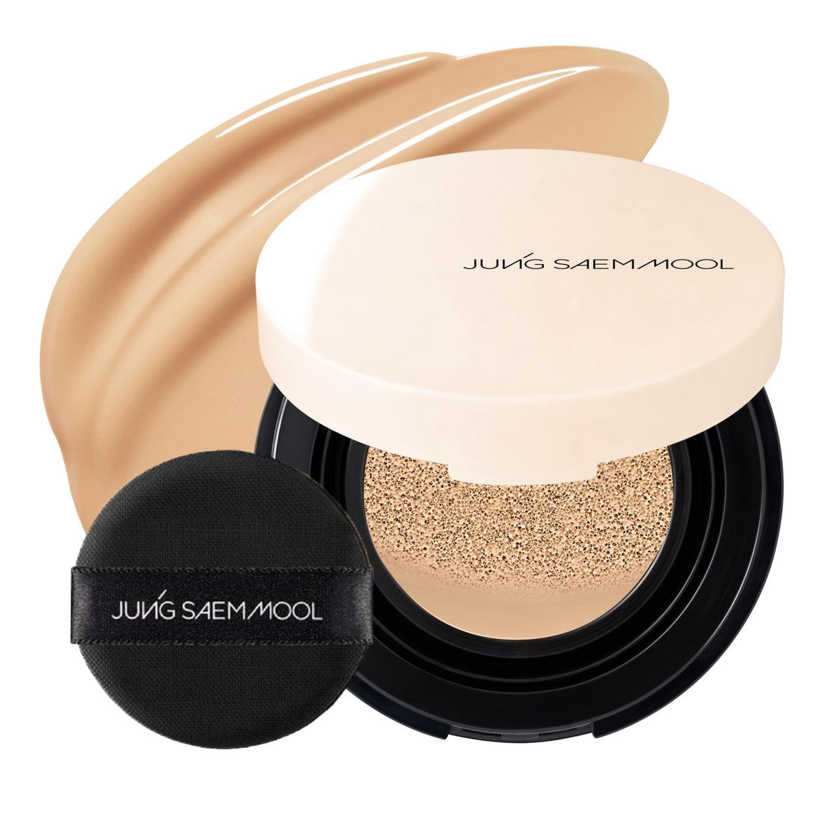 Jung Saem Mool Essential Skin Nuder Cushion compact close-up with natural radiant finish for daily glow.