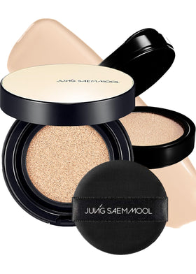 Jung Saem Mool Essential Skin Nuder cushion compact in porcelain shade shows all-day coverage.