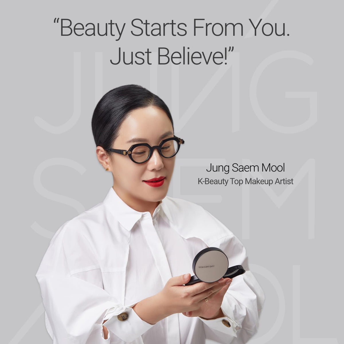 Final matte look achieved with Jung Saem Mool Skin Setting Smoothing Base