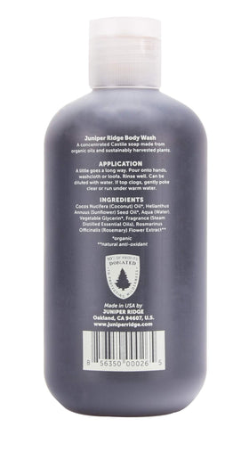 JUNIPER RIDGE White Sage Body Wash pour, convenient all-in-one cleanser for daily use.