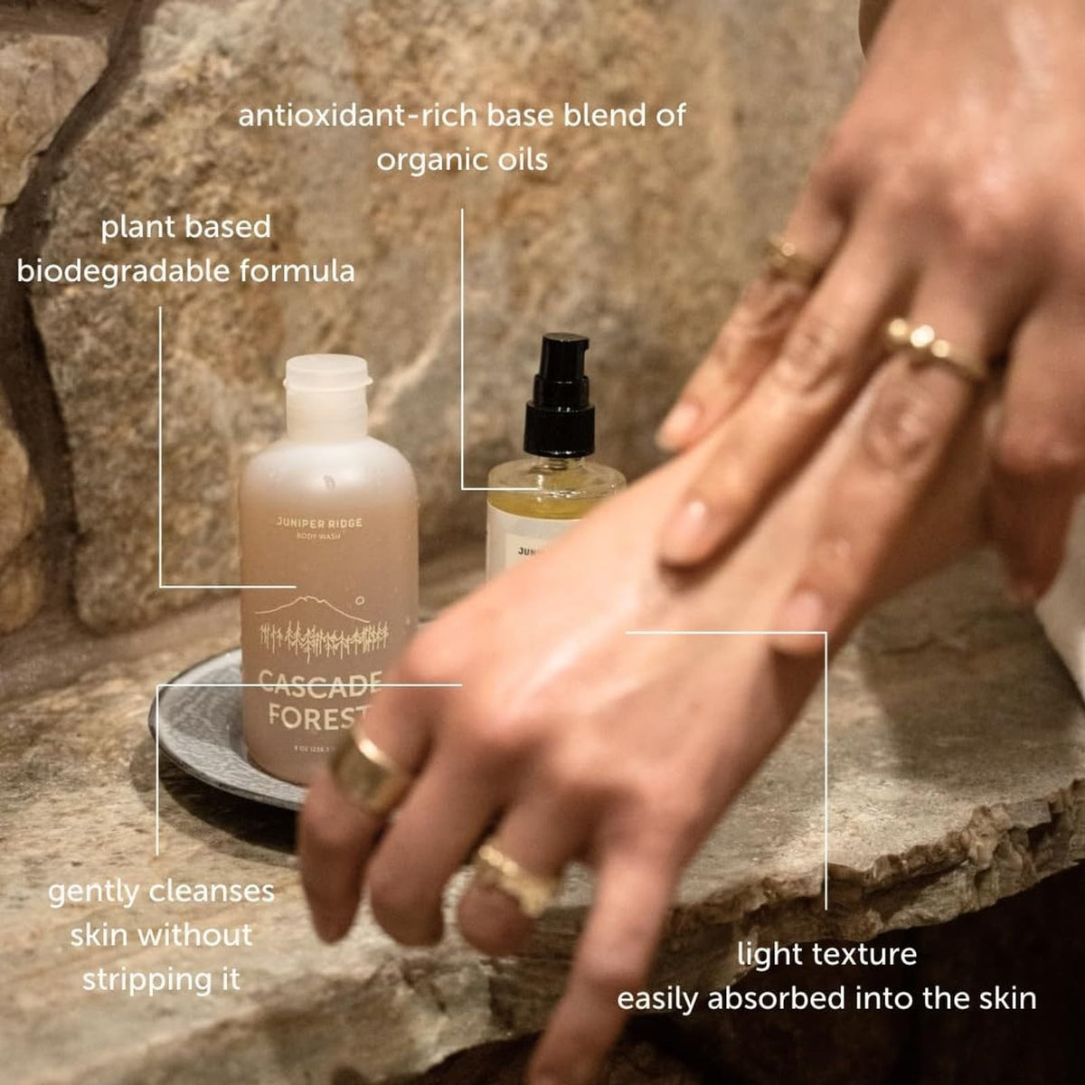 JUNIPER RIDGE White Sage eco-packaging supports sustainable, vegan, preservative-free care.