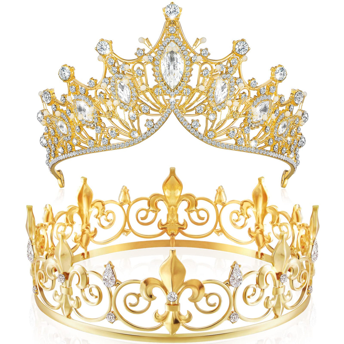 Junkin king crown with hollow design and crystal accents for regal party wear