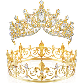 Junkin king crown with hollow design and crystal accents for regal party wear