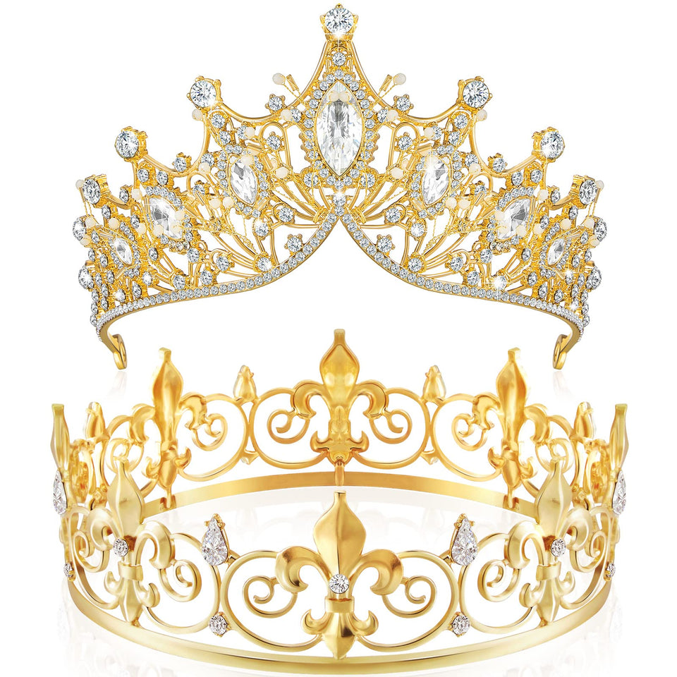 Junkin king crown with hollow design and crystal accents for regal party wear