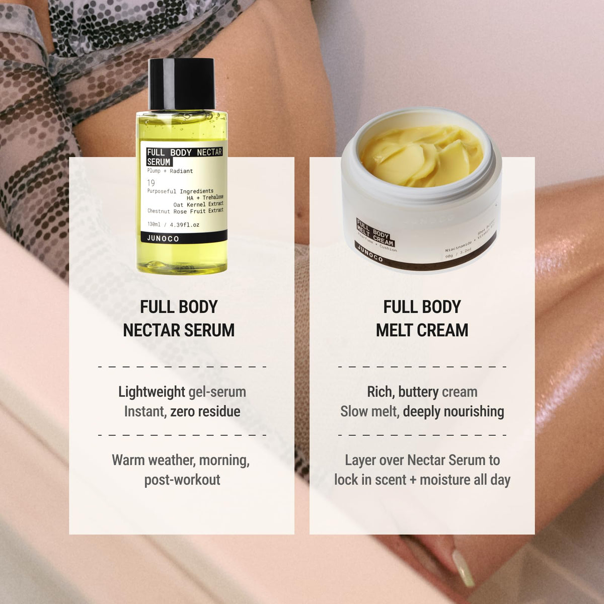 Hyaluronic acid in JUNO & Co. Full Body Nectar Serum for lasting moisture