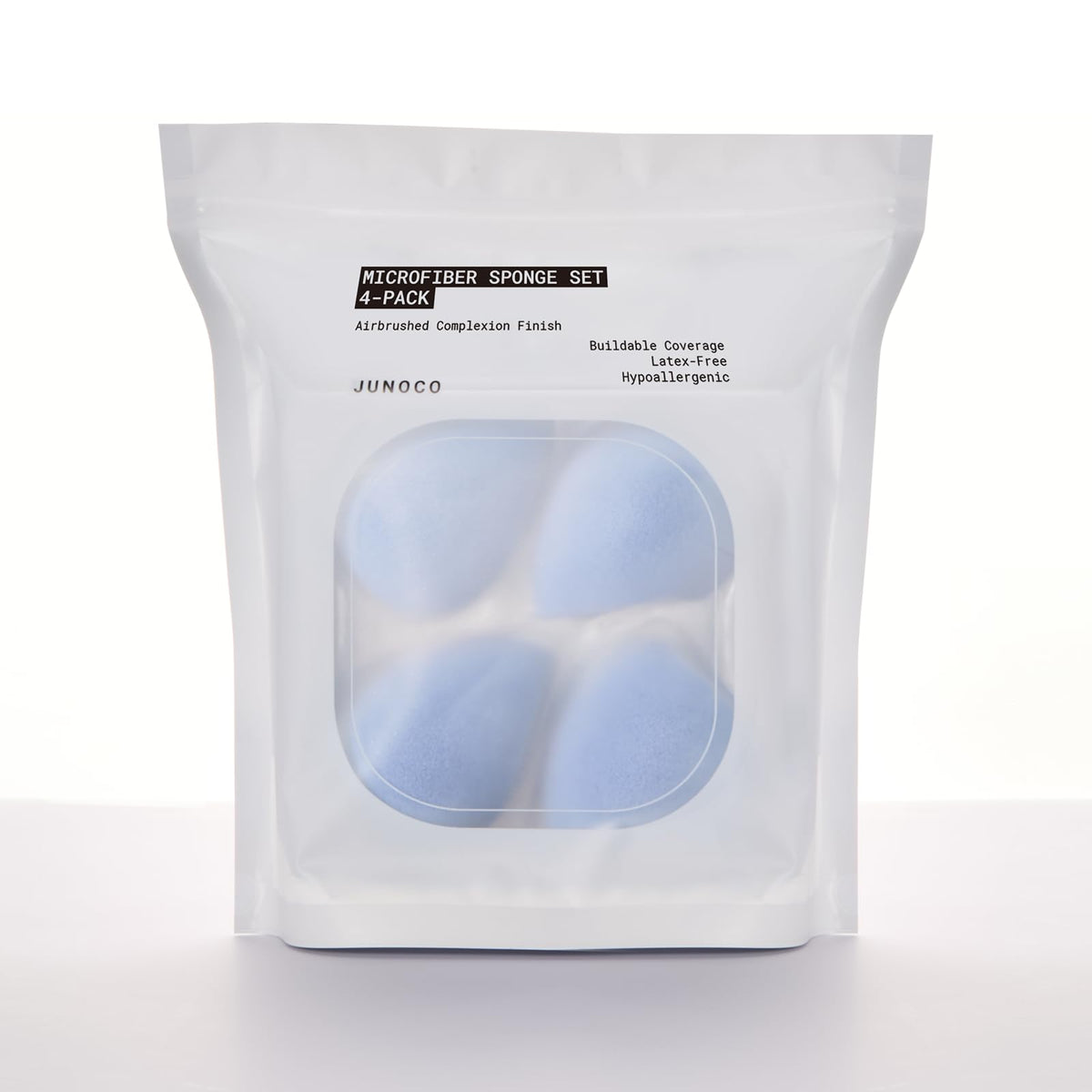 JUNO & Co. Microfiber Sponge Set package view with four silky applicators for a clean routine