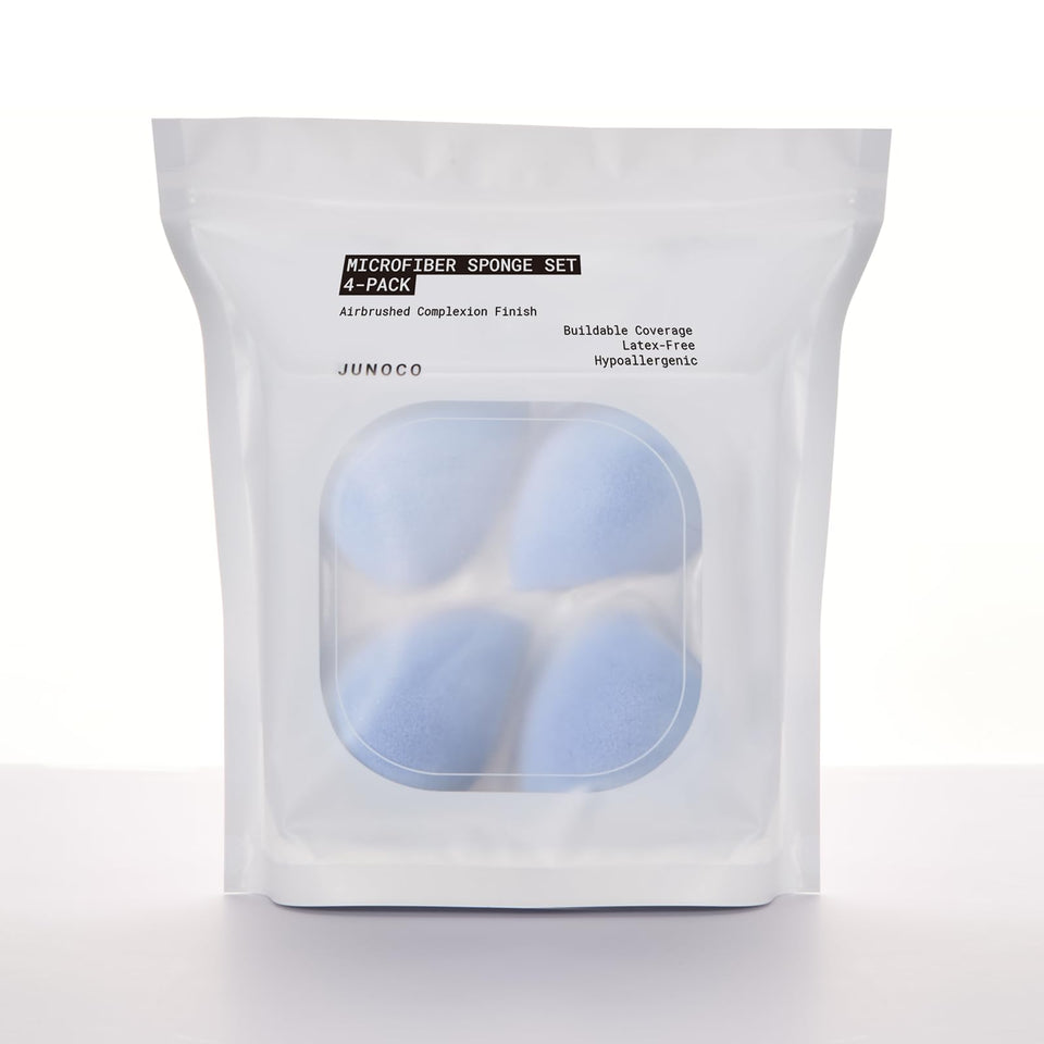 JUNO & Co. Microfiber Sponge Set package view with four silky applicators for a clean routine