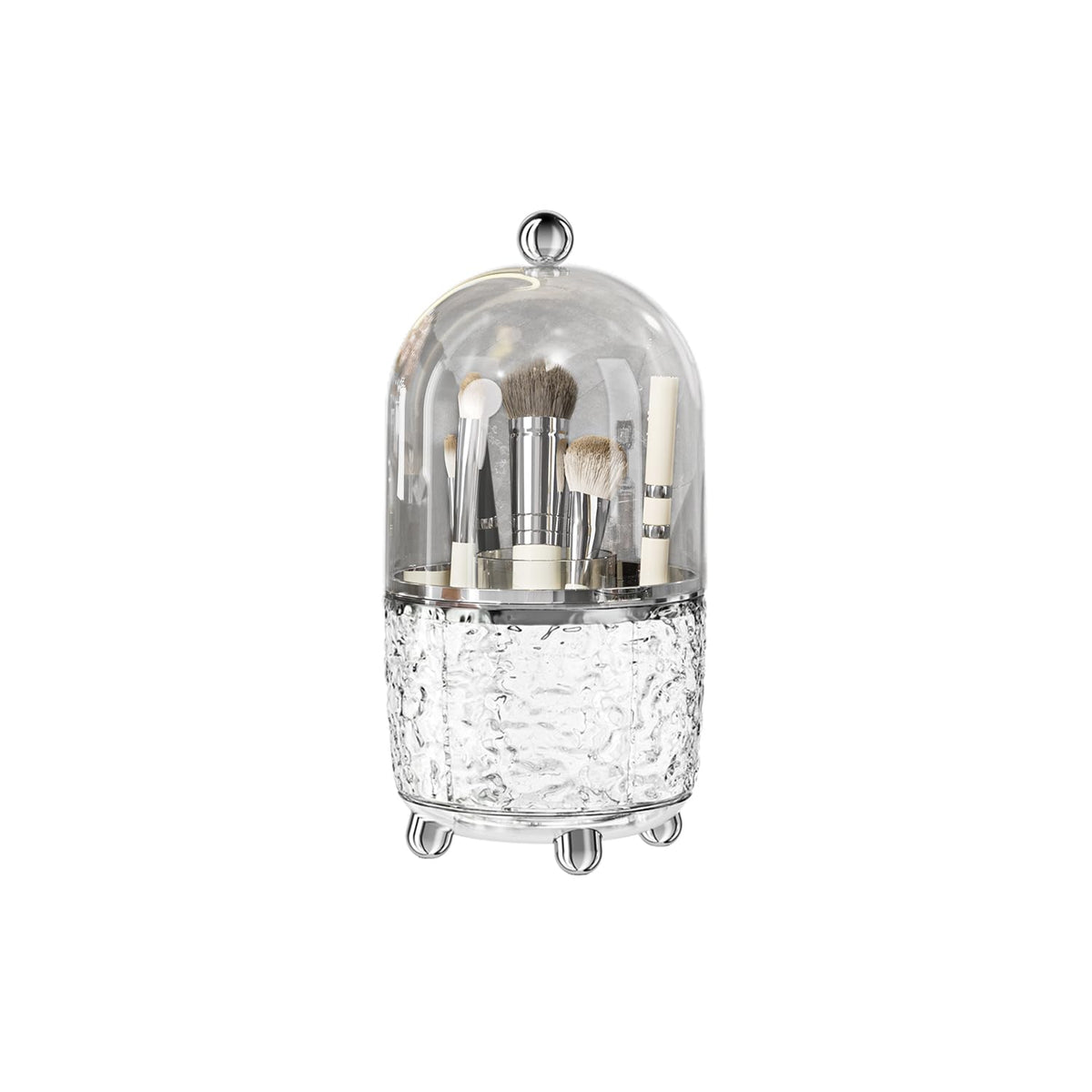 Jupiter Warrior makeup brush holder with lid, 360° rotation for quick access during makeup.