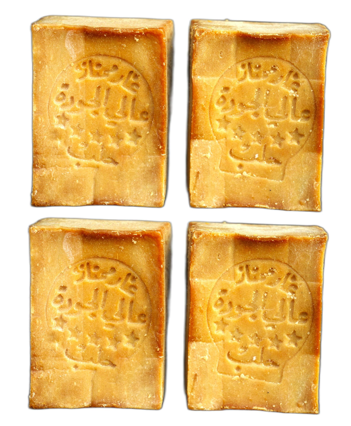 JUSIZA Aleppo Soap 4-pack front view showing traditional craft and natural oils.