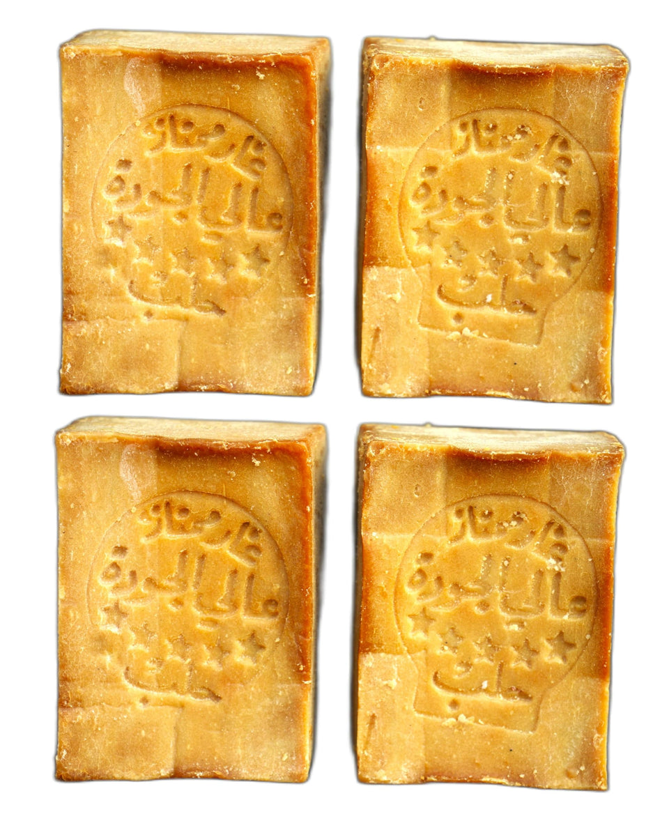 JUSIZA Aleppo Soap 4-pack front view showing traditional craft and natural oils.