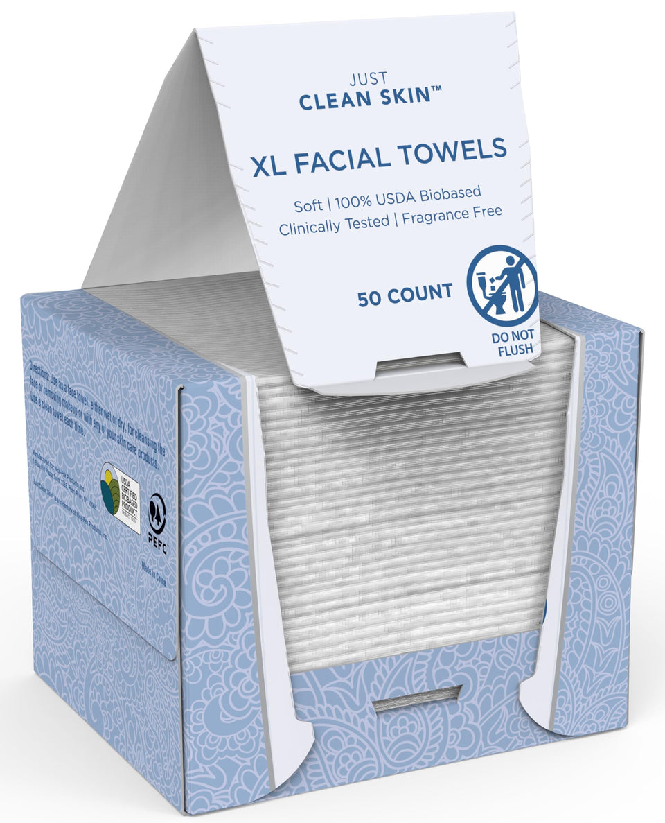 Just Clean Skin XL dry face towels 50ct, lint-free for daily cleansing and makeup removal