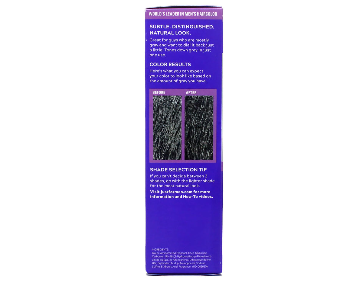 Just for Men Touch of Gray 3 Pack box side view highlights shade compatibility.