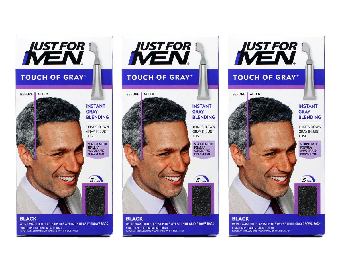 Just for Men Touch of Gray Black-Gray 3 Pack front view for quick gray coverage at home.