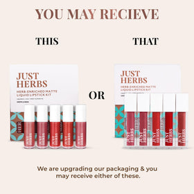 Just Herbs Liquid Lipstick Kit collection hero shades offering all-day hydration