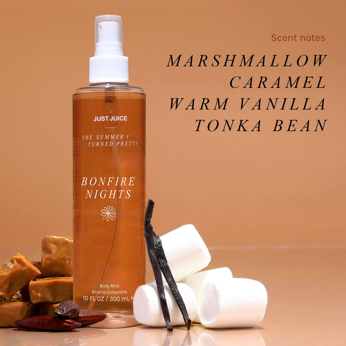 Just Juice Bonfire Nights label closeup showcases premium packaging.