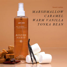 Just Juice Bonfire Nights label closeup showcases premium packaging.