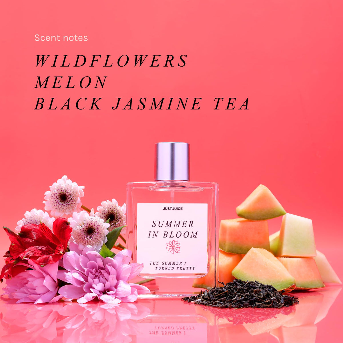 Just Juice Summer in Bloom heart notes feature jasmine tea and wildflower
