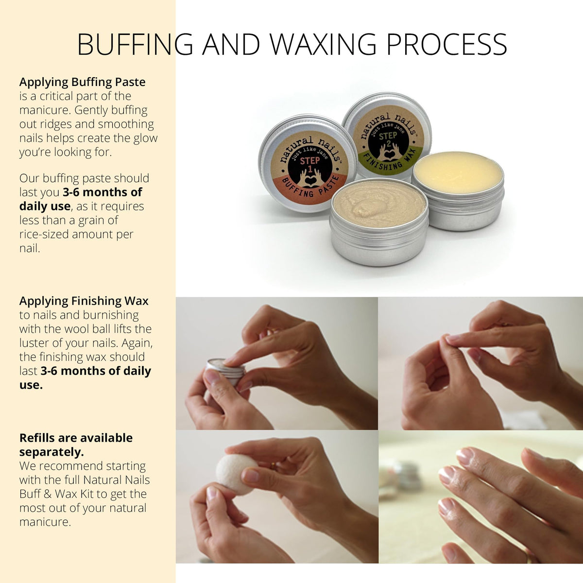 20ml eco-friendly tin keeps the finishing wax ready for on-the-go use.