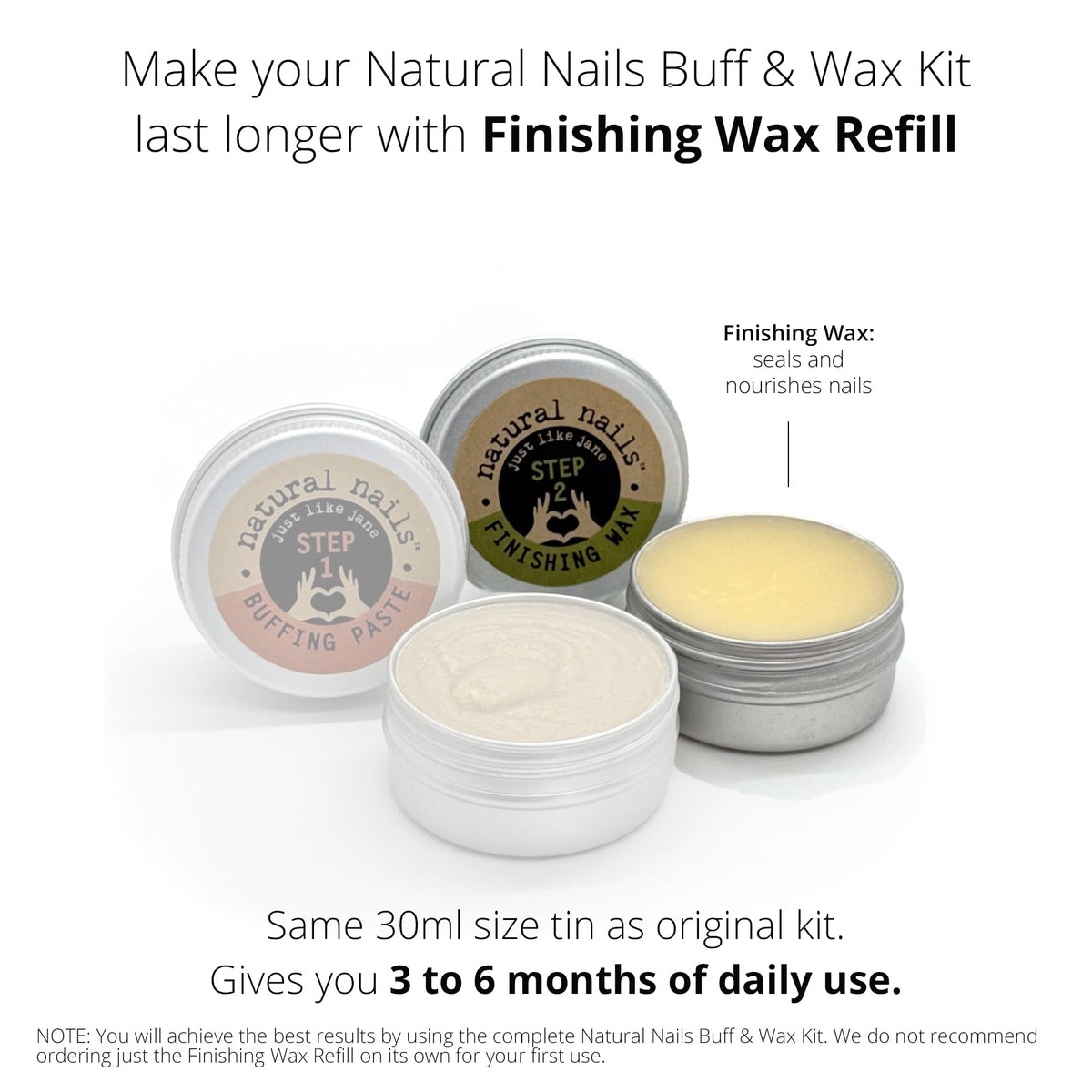 Just Like Jane finishing wax creates a gentle moisture barrier for nails with a subtle gloss.
