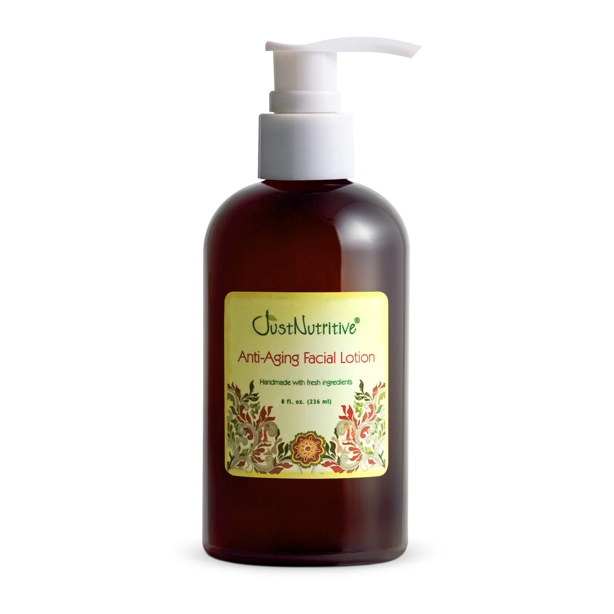 Just Nutritive Anti-Aging Facial Lotion bottle and pump delivering daily hydration and barrier protection.