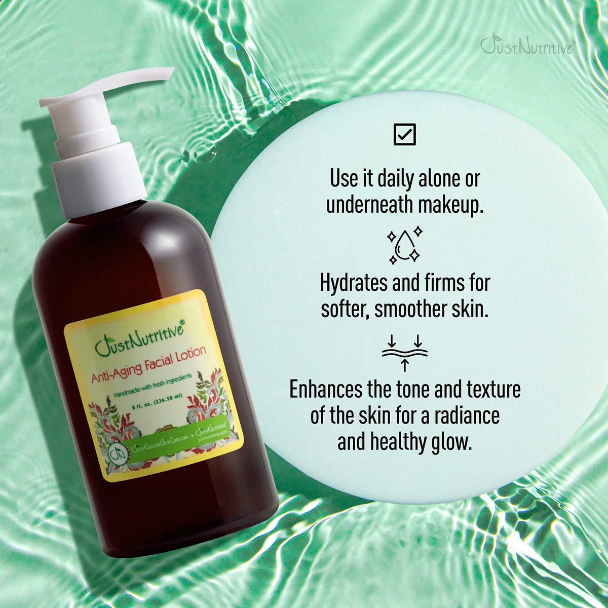 Just Nutritive Anti-Aging Facial Lotion forming a protective barrier on skin.