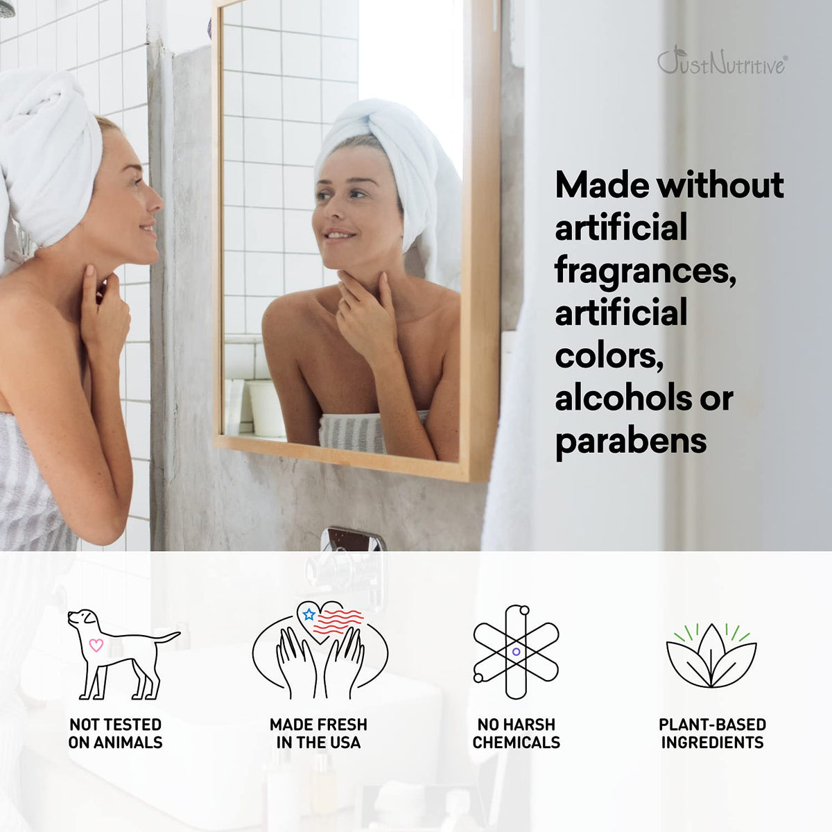 Just Nutritive Anti-Aging Facial Lotion gentle formula for sensitive skin protection.