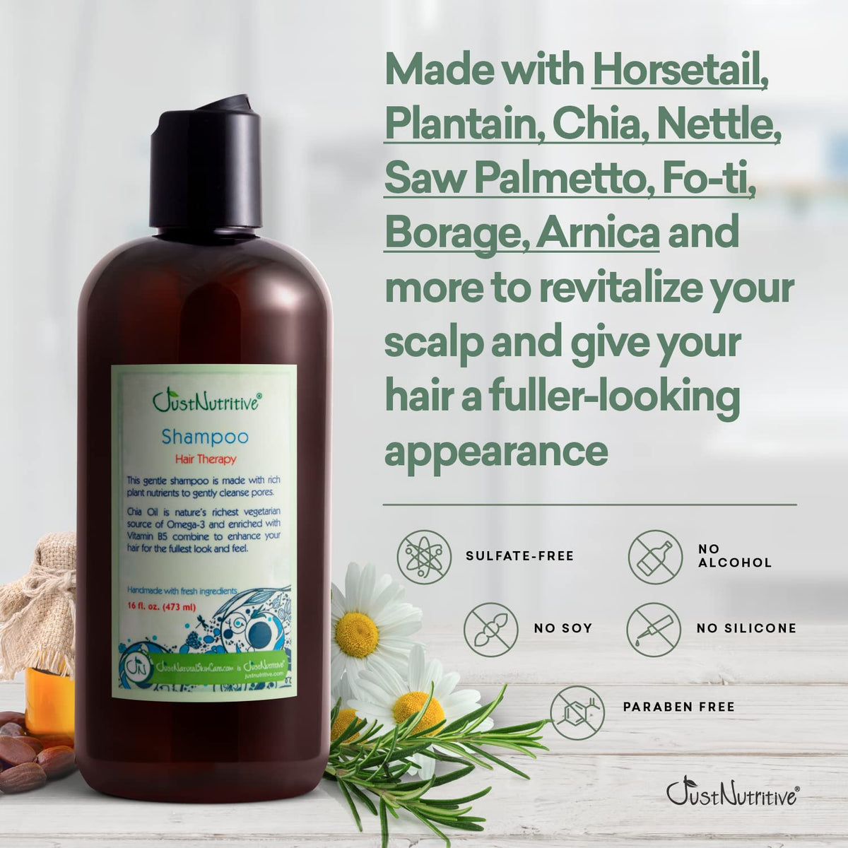 Just Nutritive Fo-ti root extract visual emphasizing nourishing botanicals.