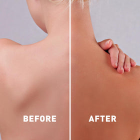 Just Nutritive Indoor Tanning Lotion tan-glow close-up suggests a tropical, sun-kissed look.