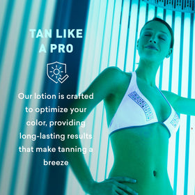 Just Nutritive Indoor Tanning Lotion texture image conveys creamy, fast-absorbing hydration.