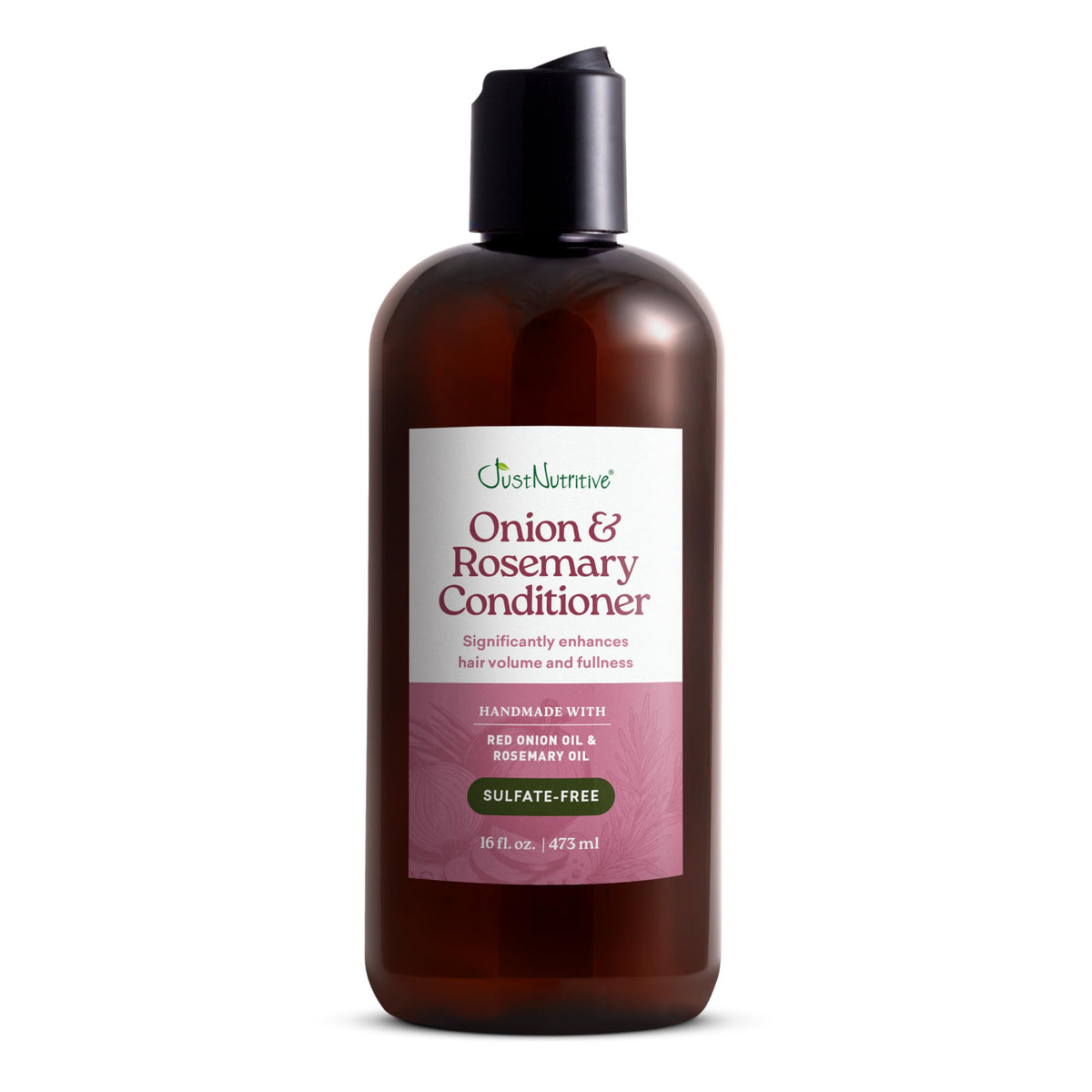 Just Nutritive onion-rosemary conditioner bottle boosts volume and fullness with natural oils