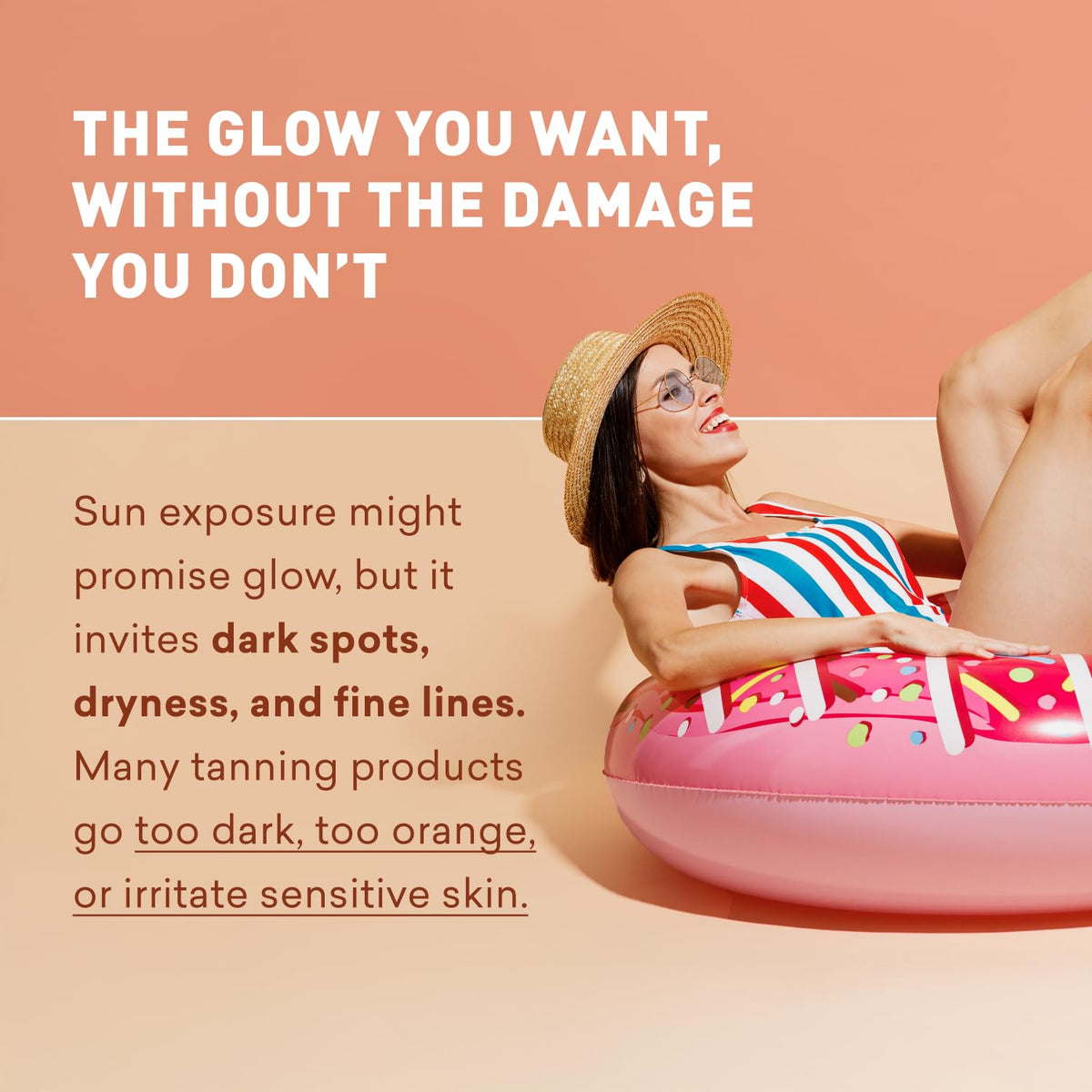 Just Nutritive sunless tanning lotion avocado and coconut oils for hydration.