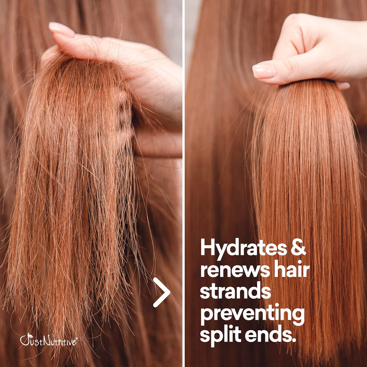 Just Nutritive shampoo label close-up highlighting sulfate-free and color-safe formula.