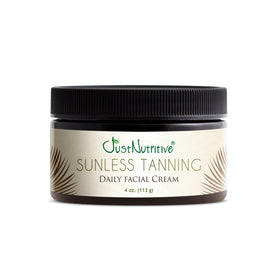 Just Nutritive sunless tanning facial cream bottle for an even, streak-free bronze.