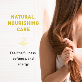 Just Nutritive Thick Hair Shampoo daily-use routine setup, bottle with hands applying product