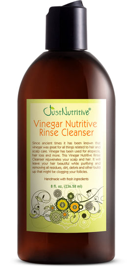 Just Nutritive Vinegar Nutritive Rinse bottle promotes clarified scalp and refreshed hair
