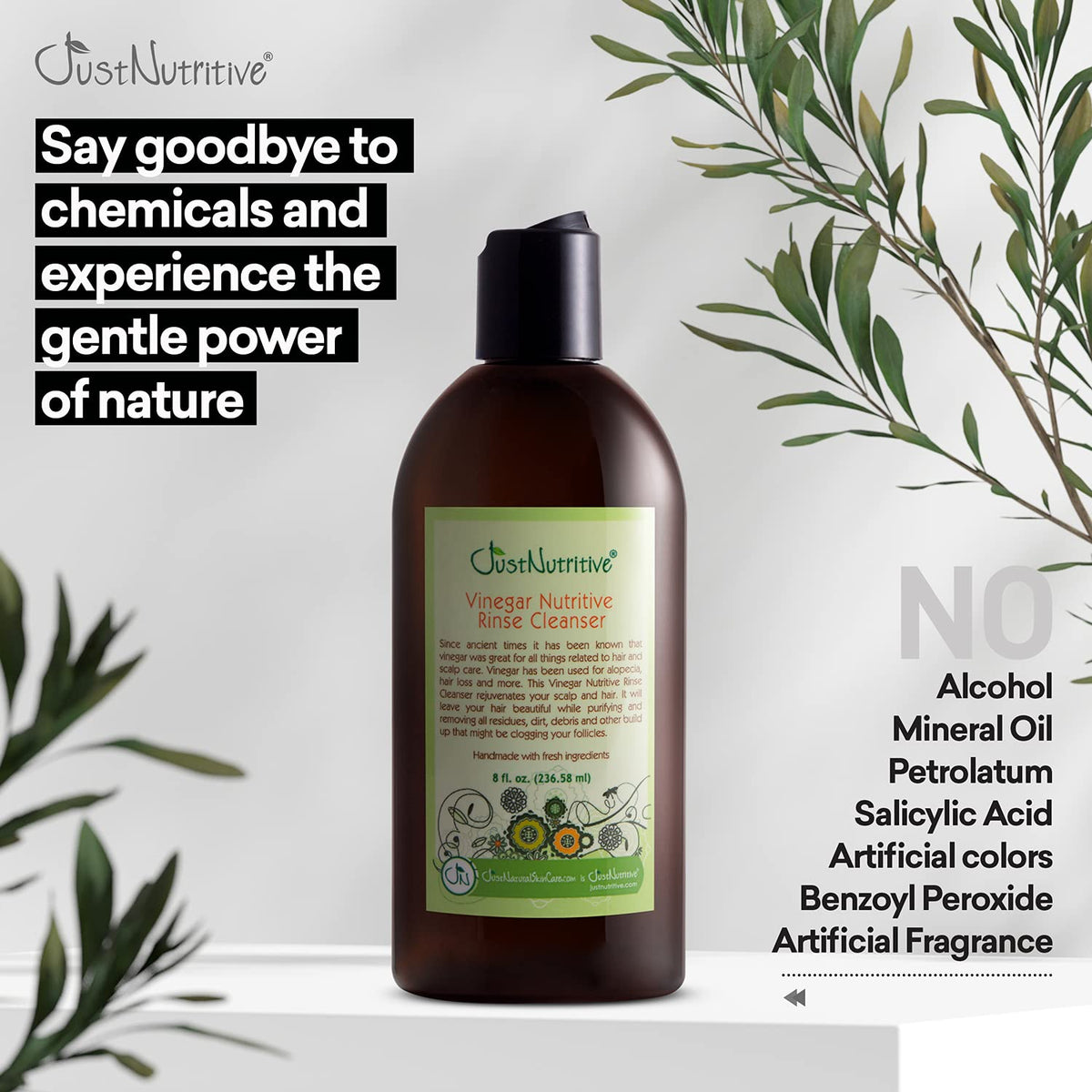 Just Nutritive Vinegar Nutritive Rinse close-up showing shine and smooth hair