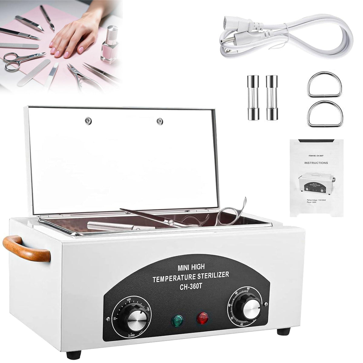 JUSTHERE High Temperature Sterilizer Autoclave exterior, compact professional sterilization for metal tools.