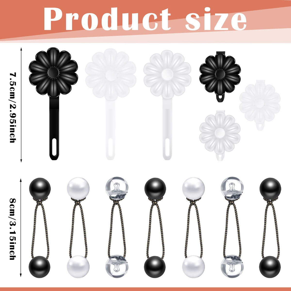 Jutom black white clear barrettes close-up shows durable plastic.