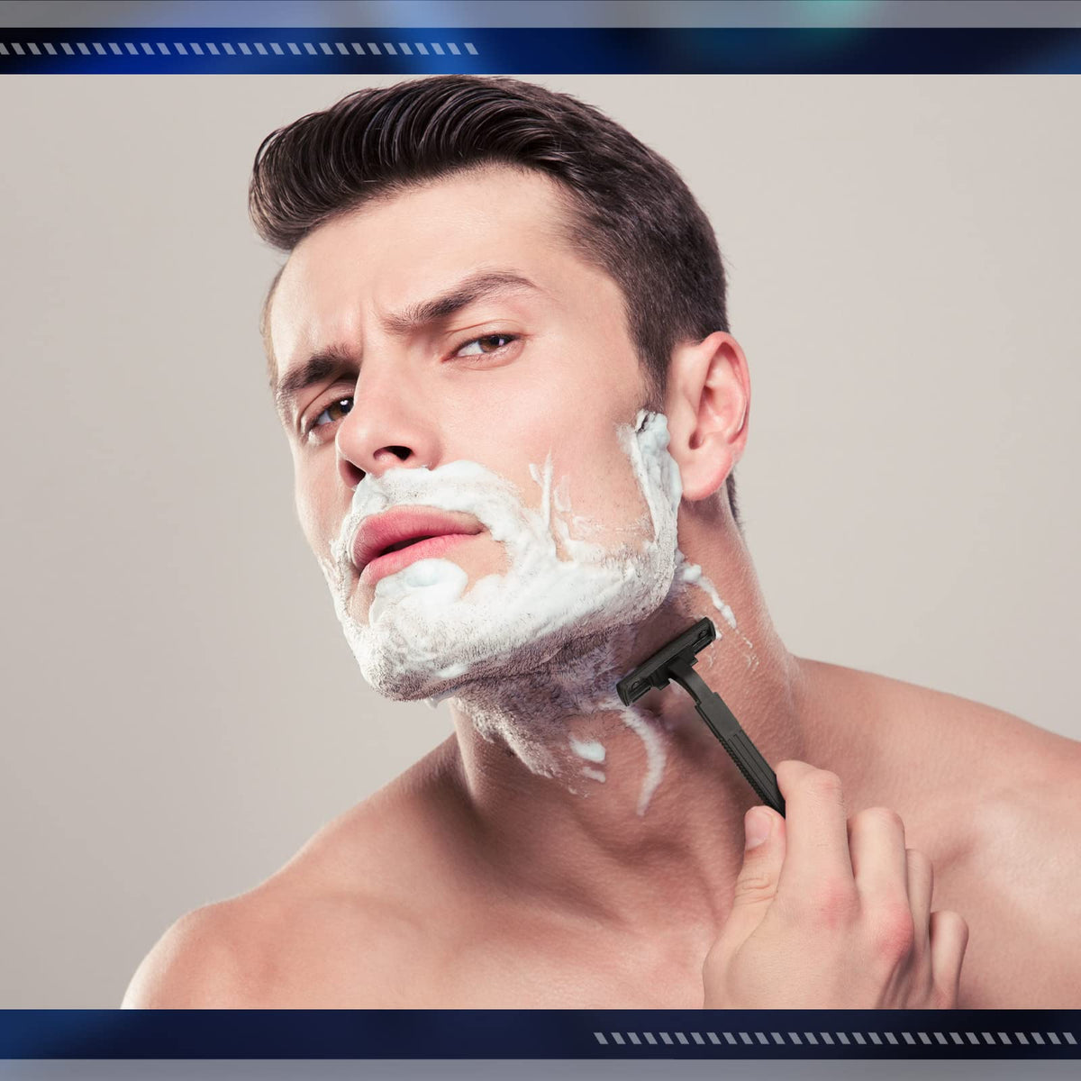 Jutom razors with safety cap, ideal for travel and guest bathrooms.