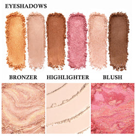 Jutqut All-in-One baked palette bronzer defines gentle contour.
