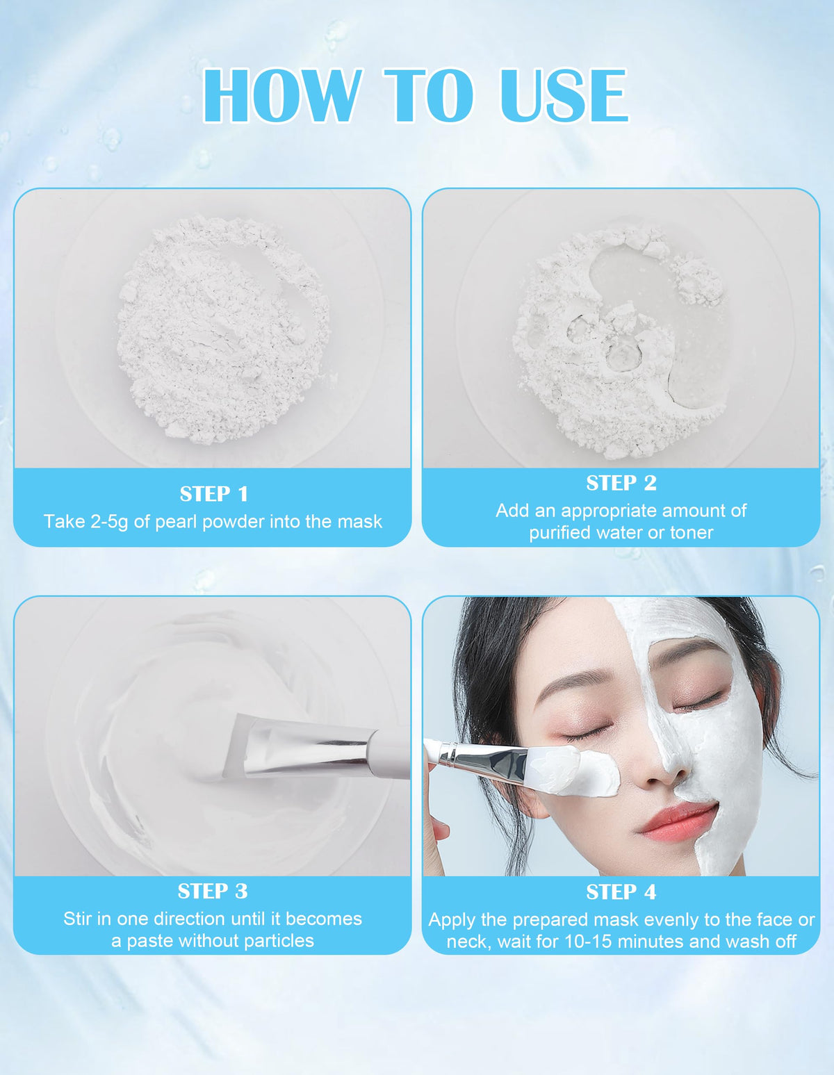 Multiuse pearl powder blended into lotion or tea for body care.