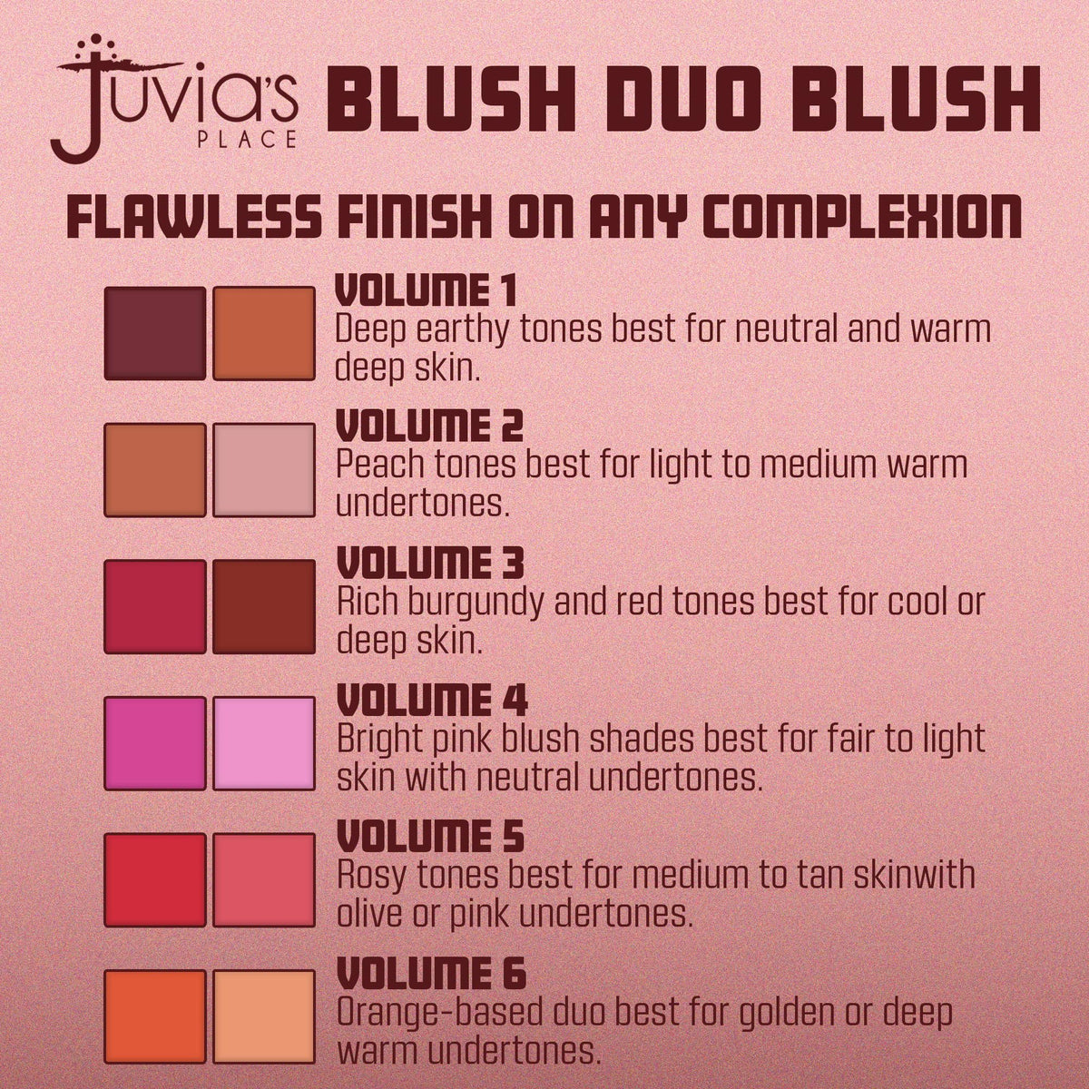 Juvia's Place Blushed Duo long-wear formula stays put through daily activities.