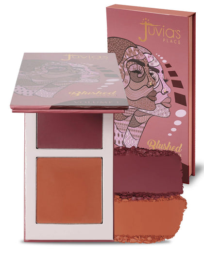 Juvia's Place Blushed Duo two-tone blush on cheeks for versatile glow.
